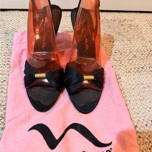 Vintage Nina Formal Black Satin Slingback Heels-size 8